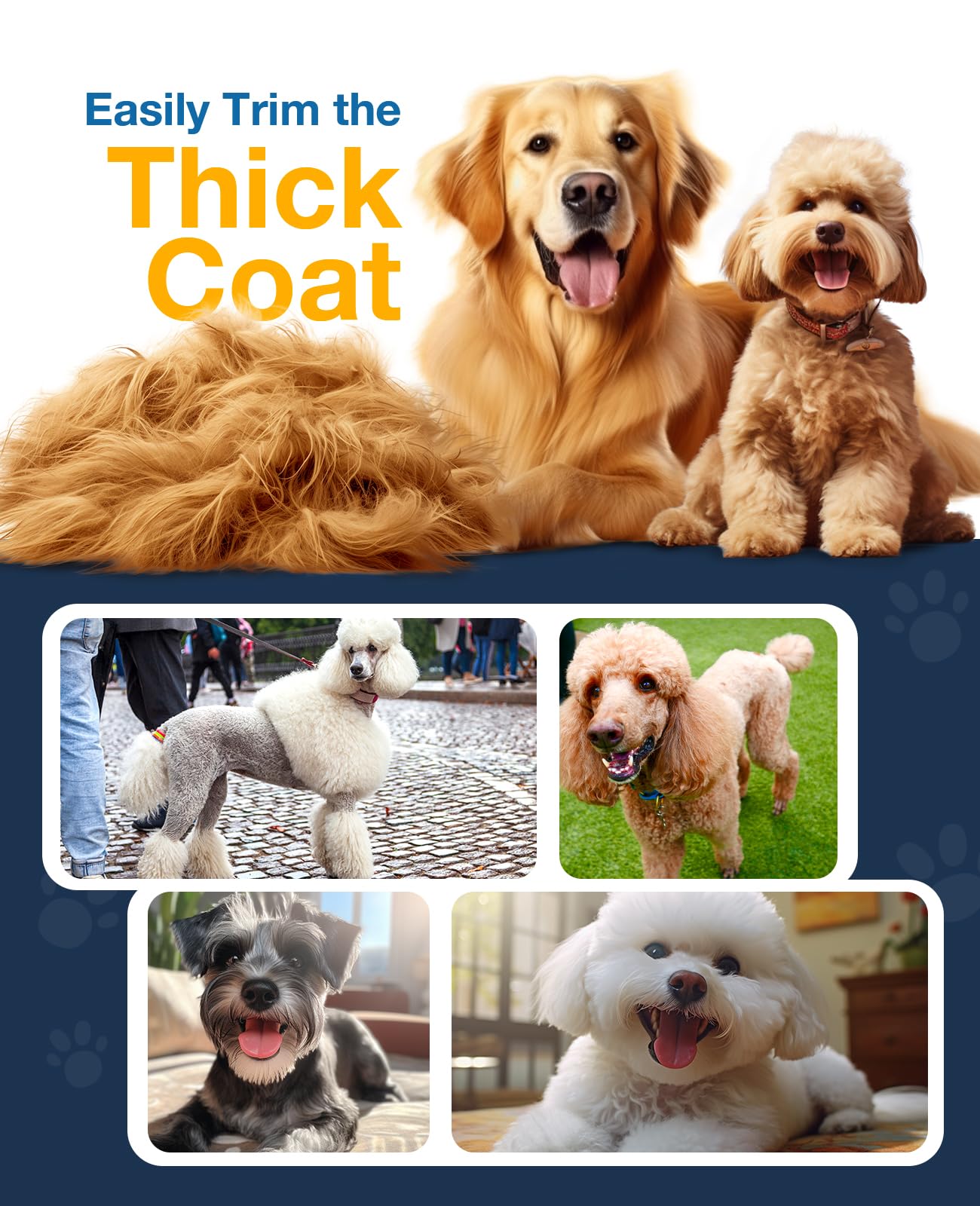 oneisall Dog Clippers for Grooming for Thick Heavy Coats/Low Noise Rechargeable Cordless Pet Shaver with Stainless Steel Blade/Waterproof Dog Shaver for Dogs Pets and Animals (Sliver)