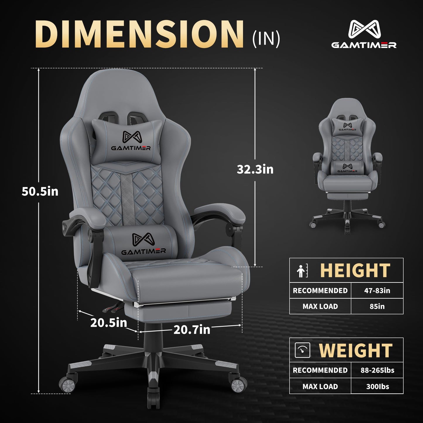 Gamtimer Gaming Chair, 400 lbs Adult Chair, High Back Computer Chair with Footrest and Linked Armrests, Office Video Game Chair with Lumbar Support (Grey)